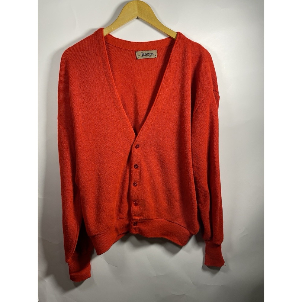 Vintage Jantzen Cardigan Grandpa Sweater Mens Size L Red‎ Long Sleeve